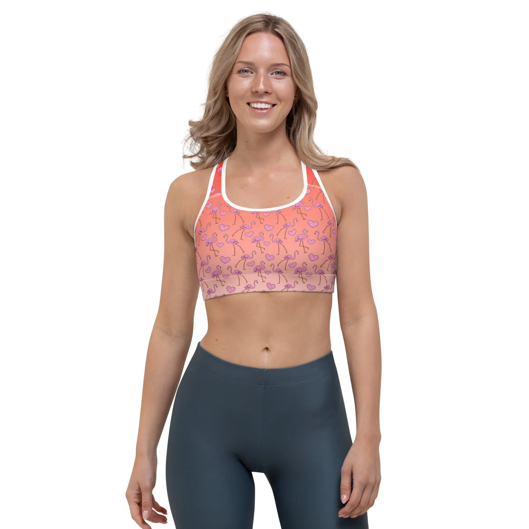 Flamingos and Hearts Sports bra