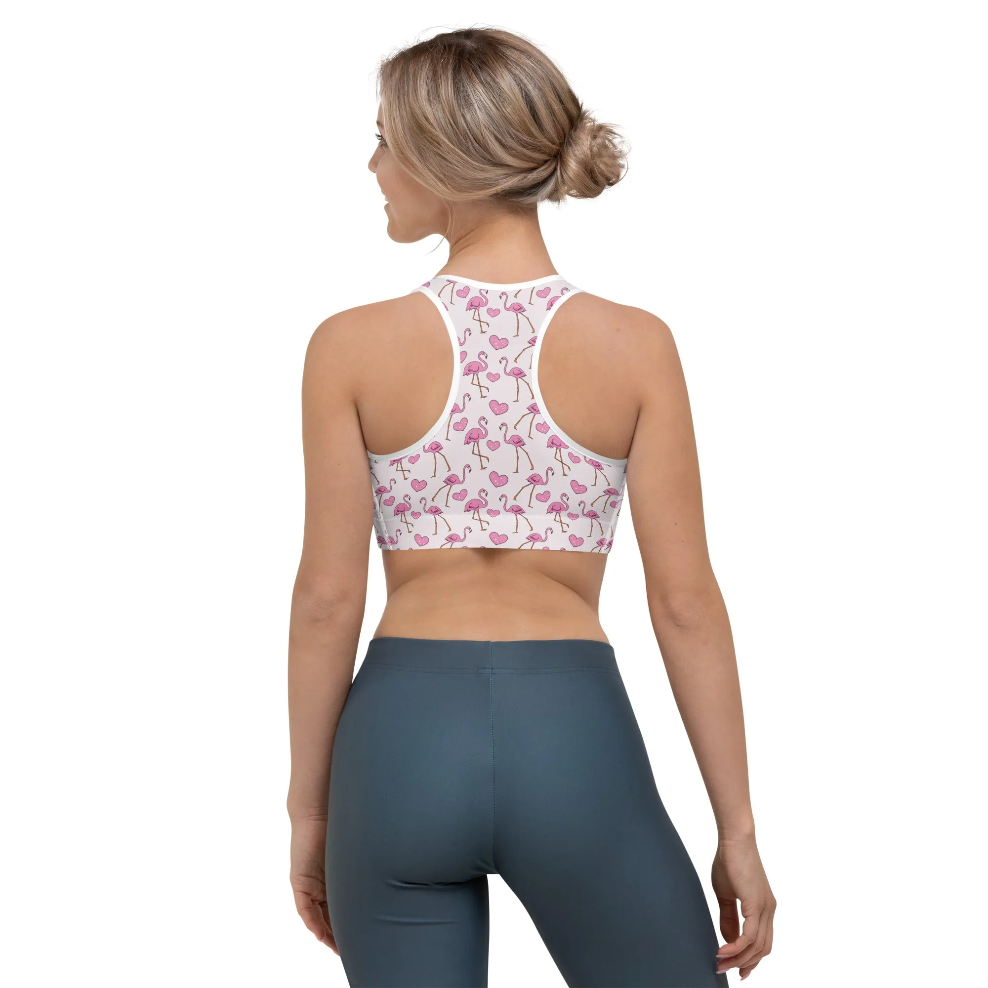 Flamingos and Hearts Sports bra