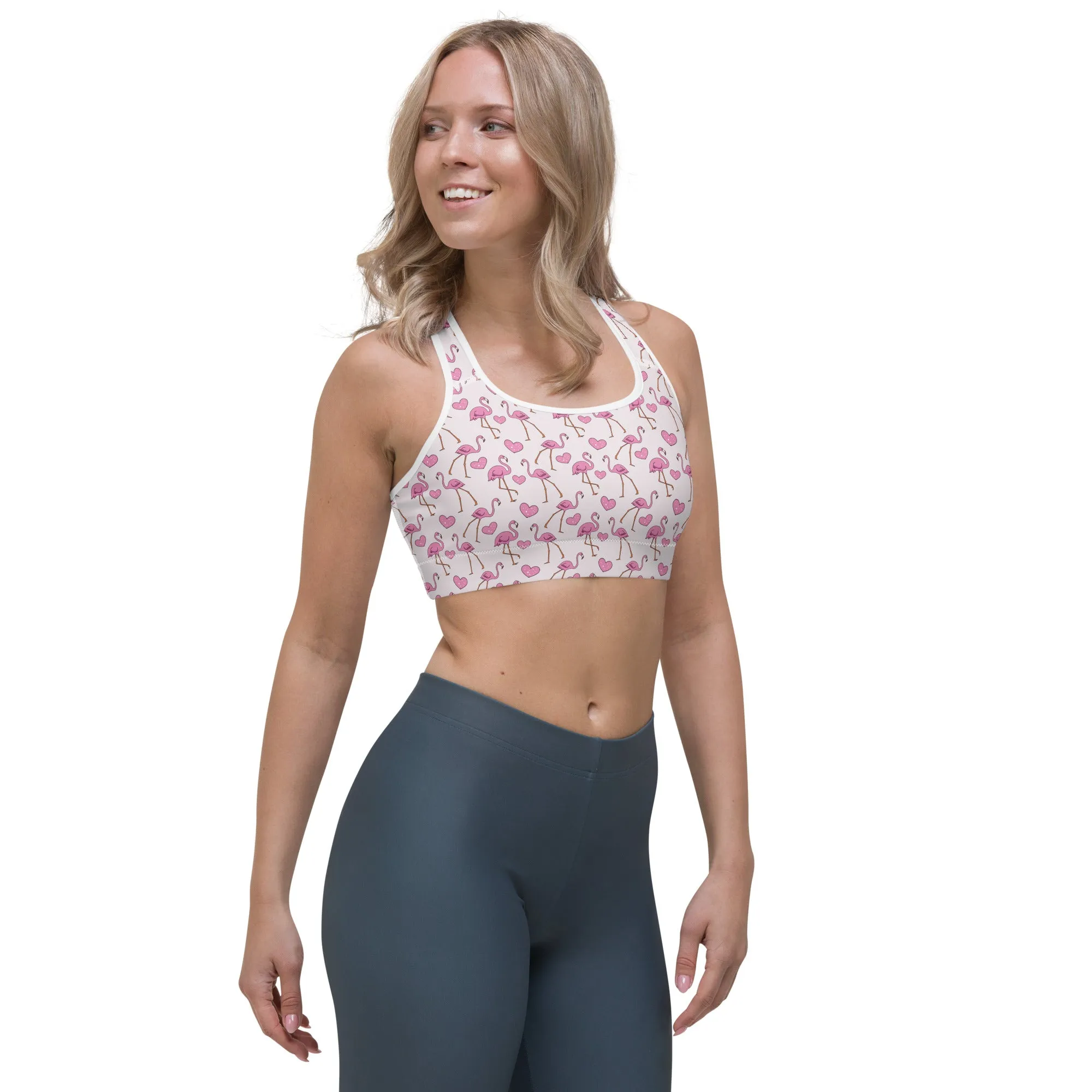 Flamingos and Hearts Sports bra