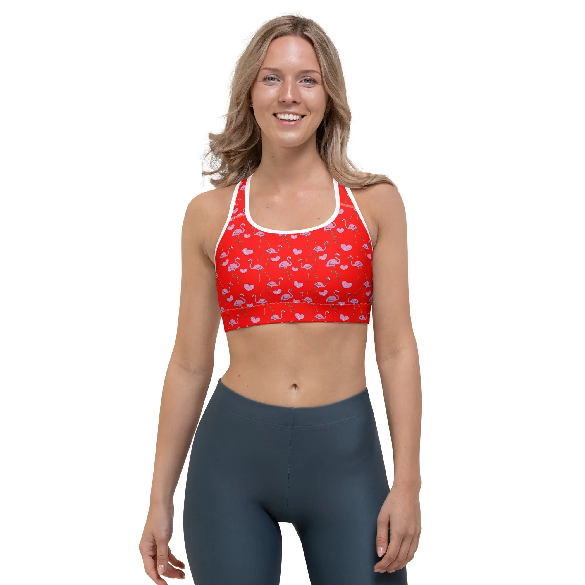 Flamingos and Hearts Sports bra