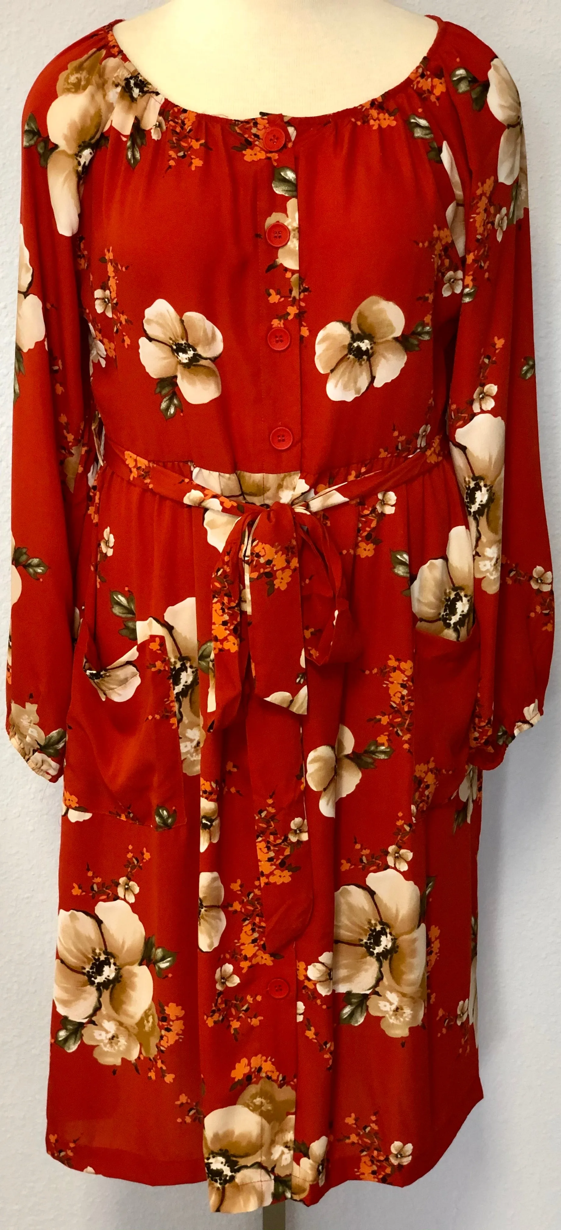 FLORAL BUTTON DOWN LS DRESS