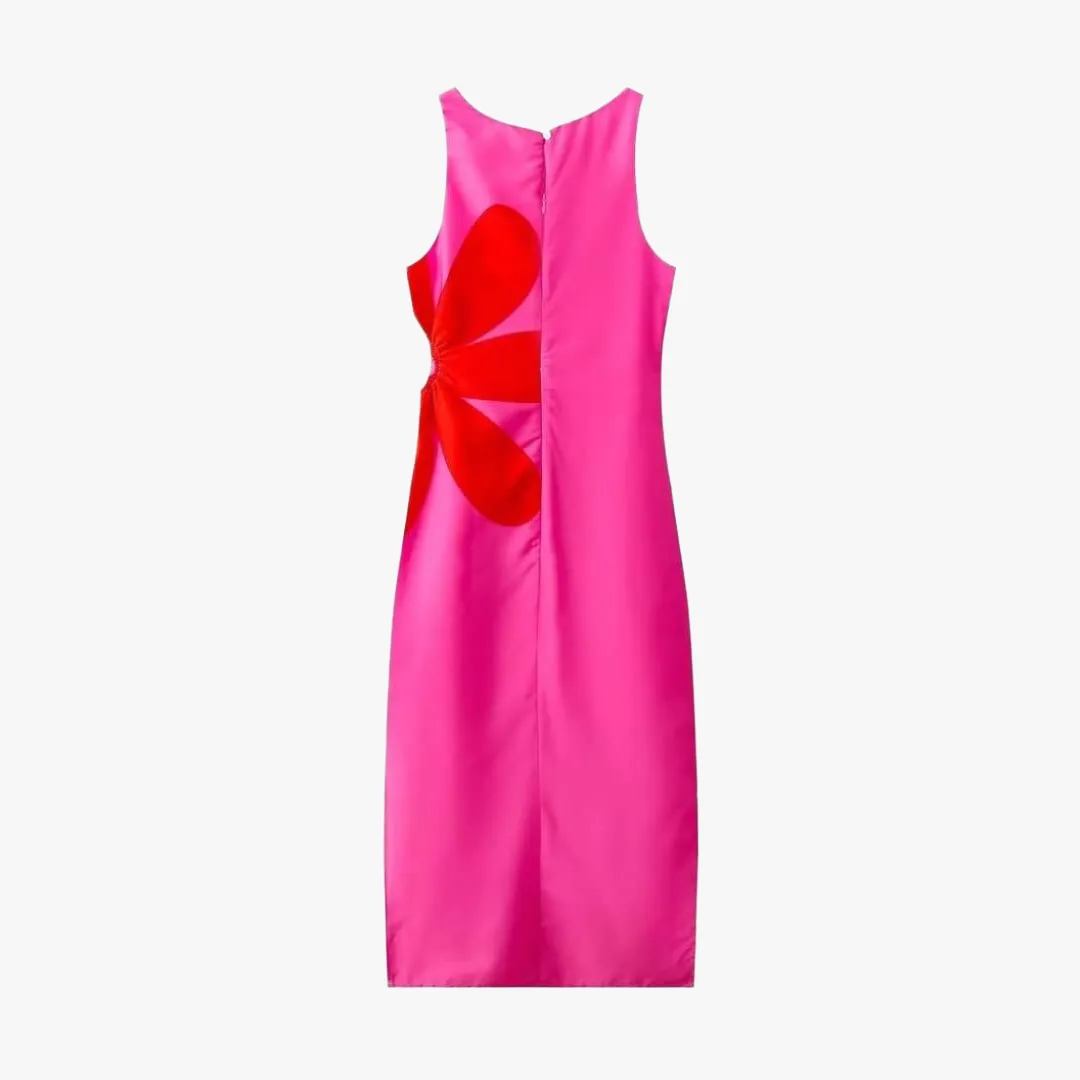 Floral Design Midi Dress with Side Slit