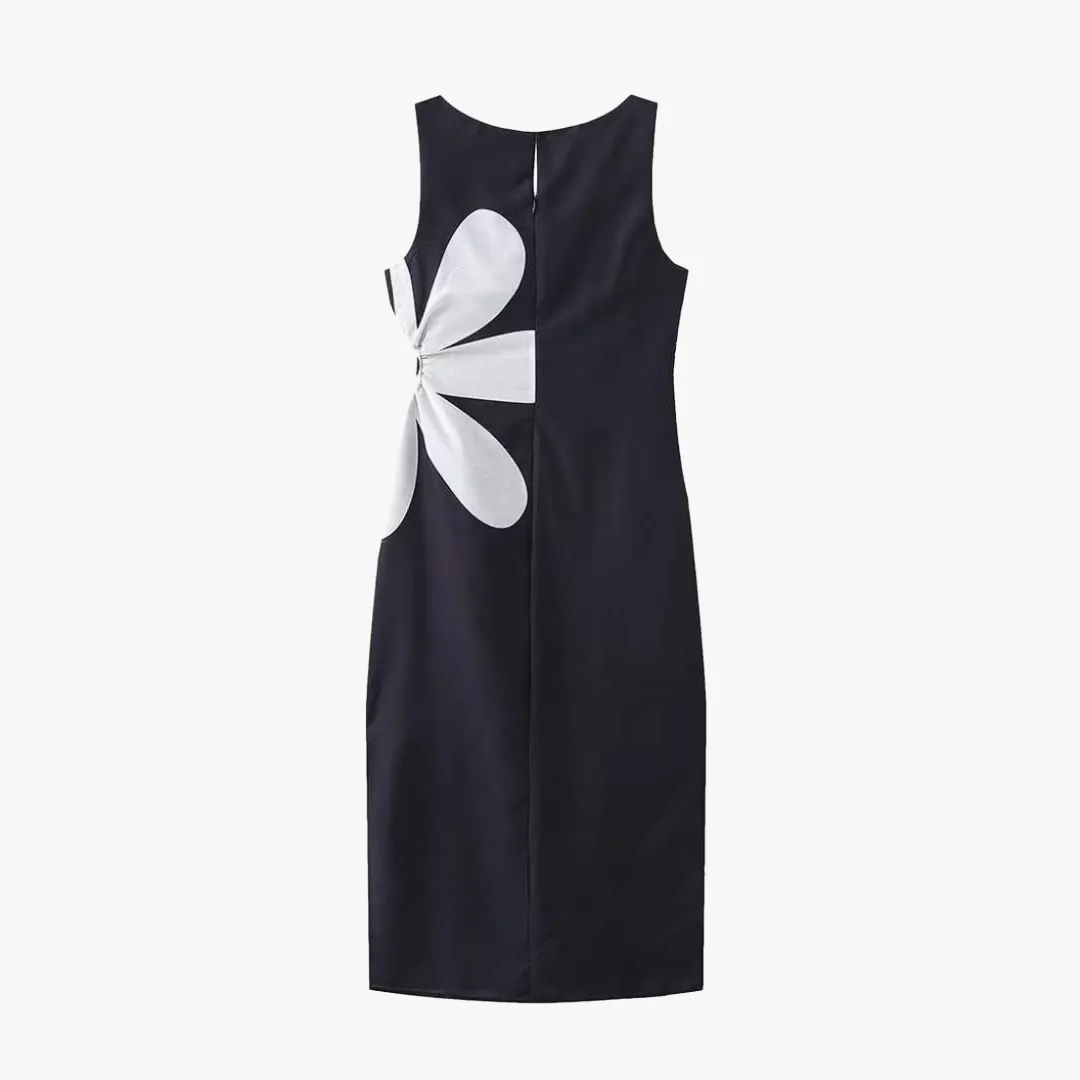 Floral Design Midi Dress with Side Slit