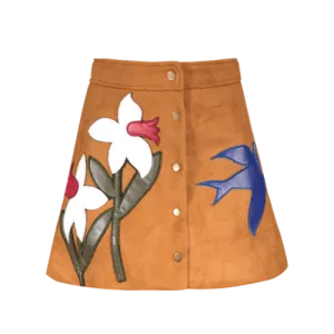 Floral Leather Patch Suede Skirt - Ginger L