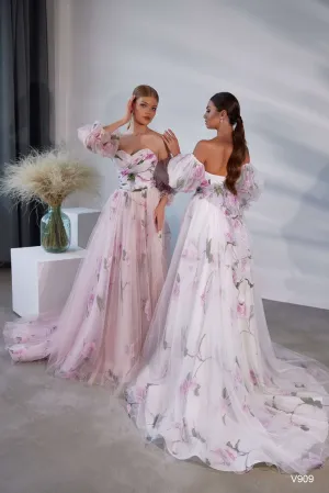 Floral organza gown | Pink and white sweet 16 dresses | KatrinFAVOR