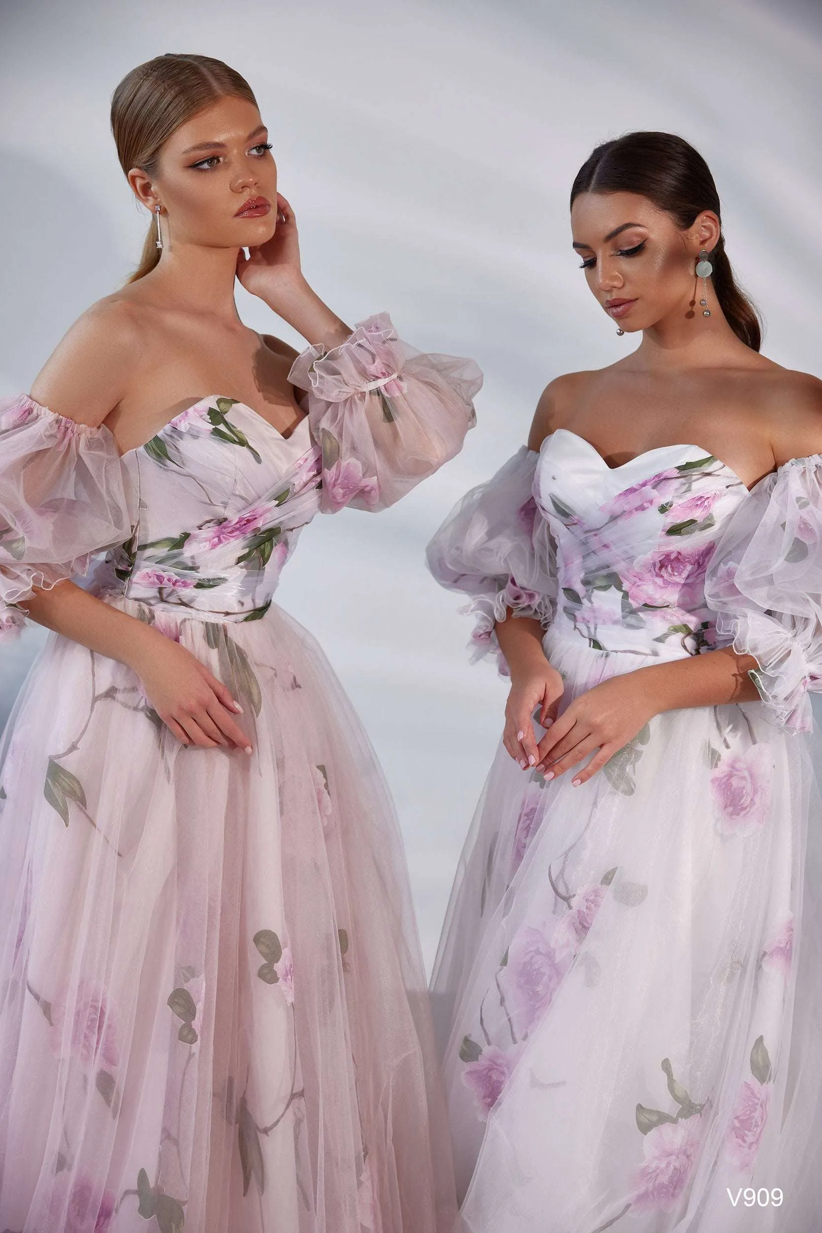 Floral organza gown | Pink and white sweet 16 dresses | KatrinFAVOR