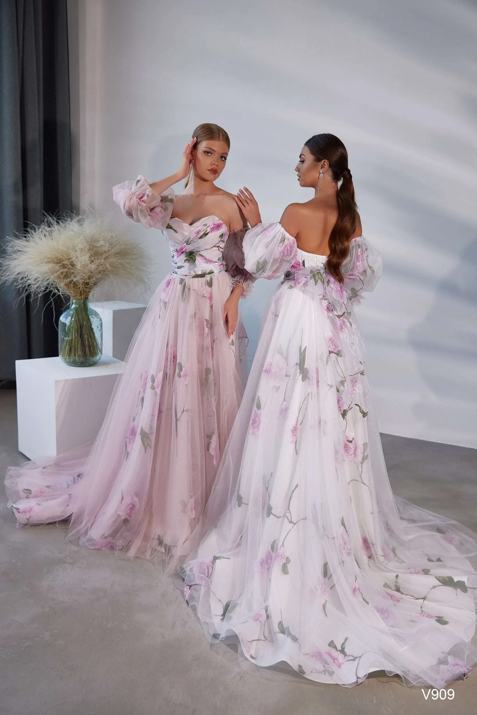 Floral organza gown | Pink and white sweet 16 dresses | KatrinFAVOR