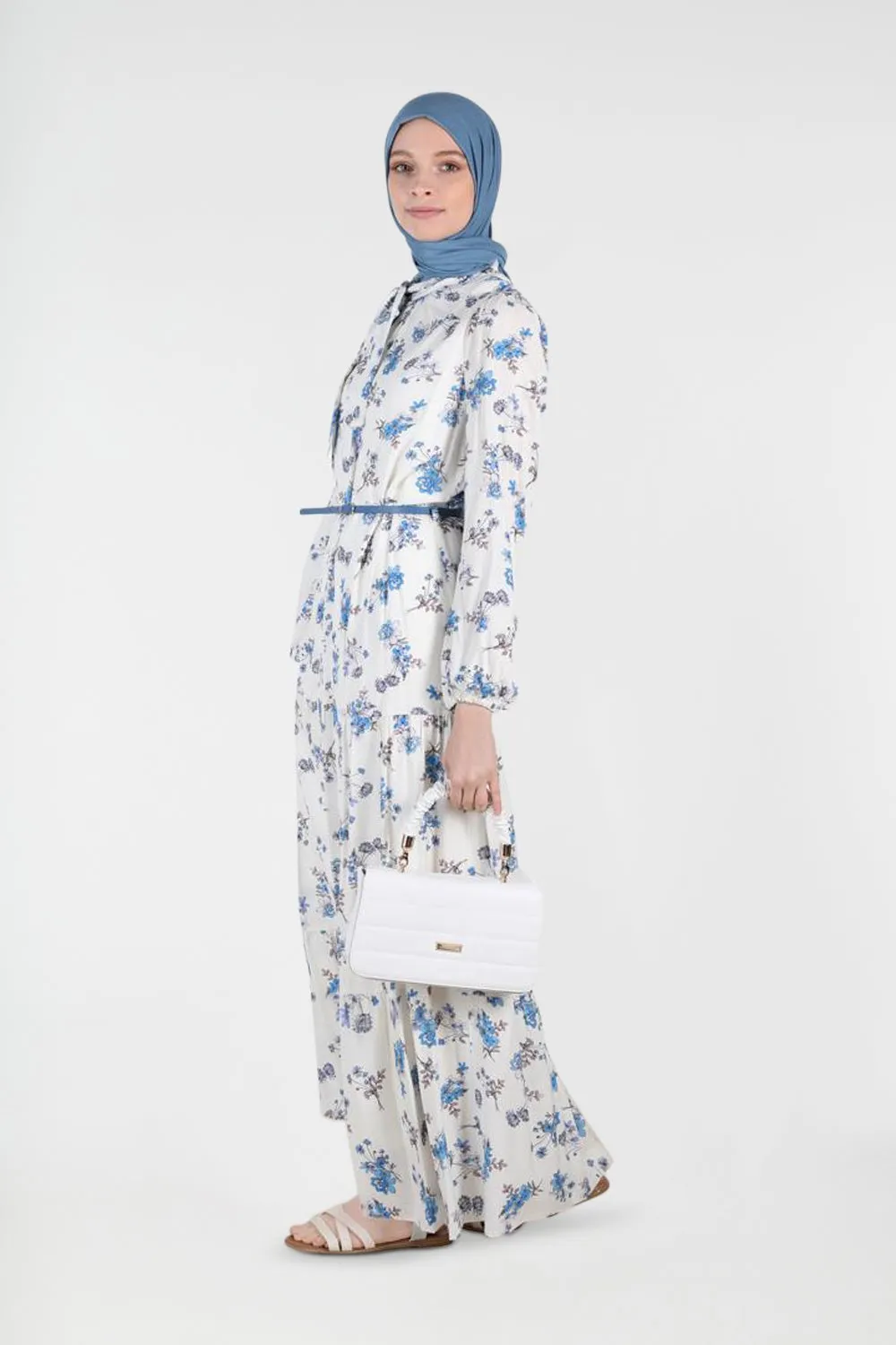 Floral Print Modest Maxi Dress | Blue