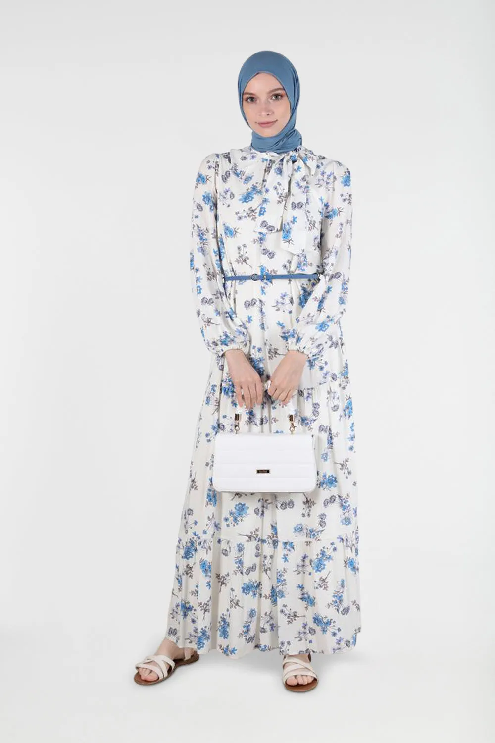 Floral Print Modest Maxi Dress | Blue