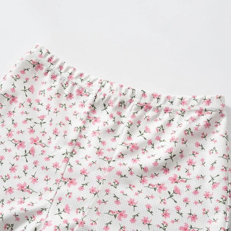 Floral print textured cami crop top short pant set