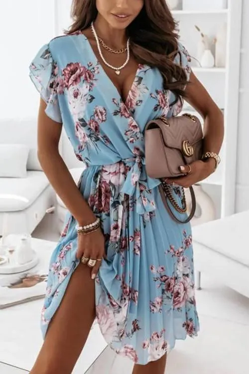 Floral Print V Neck Dress