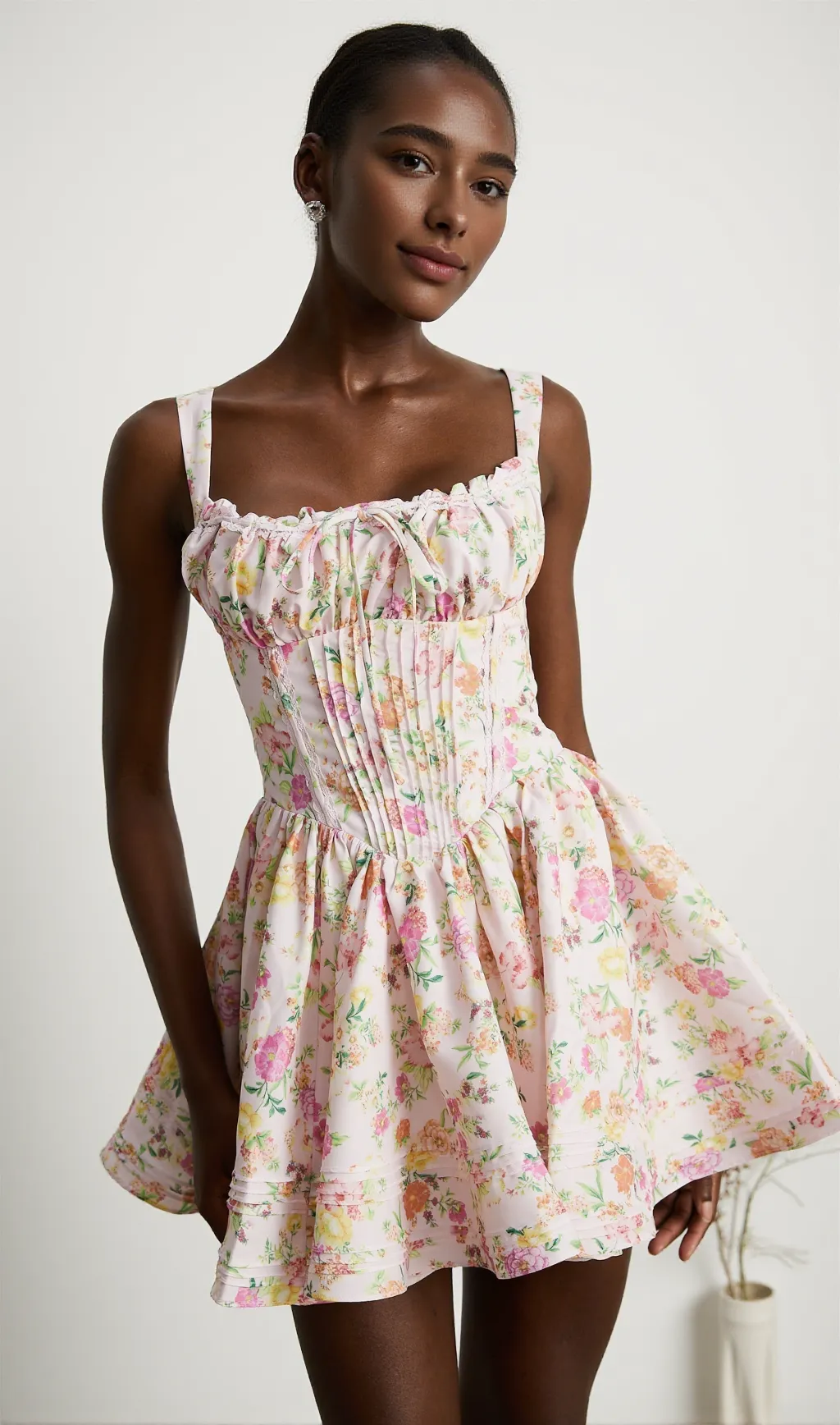 FLORAL PRINTED COTTON MINI DRESS