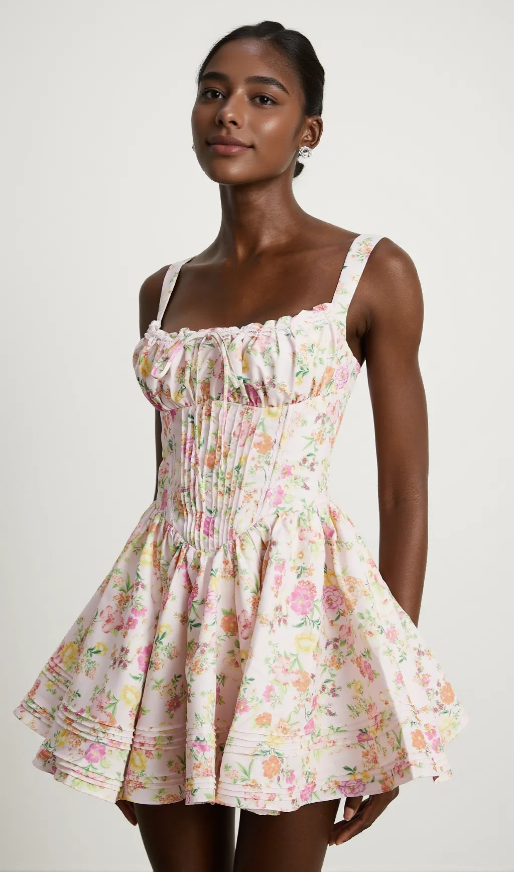 FLORAL PRINTED COTTON MINI DRESS