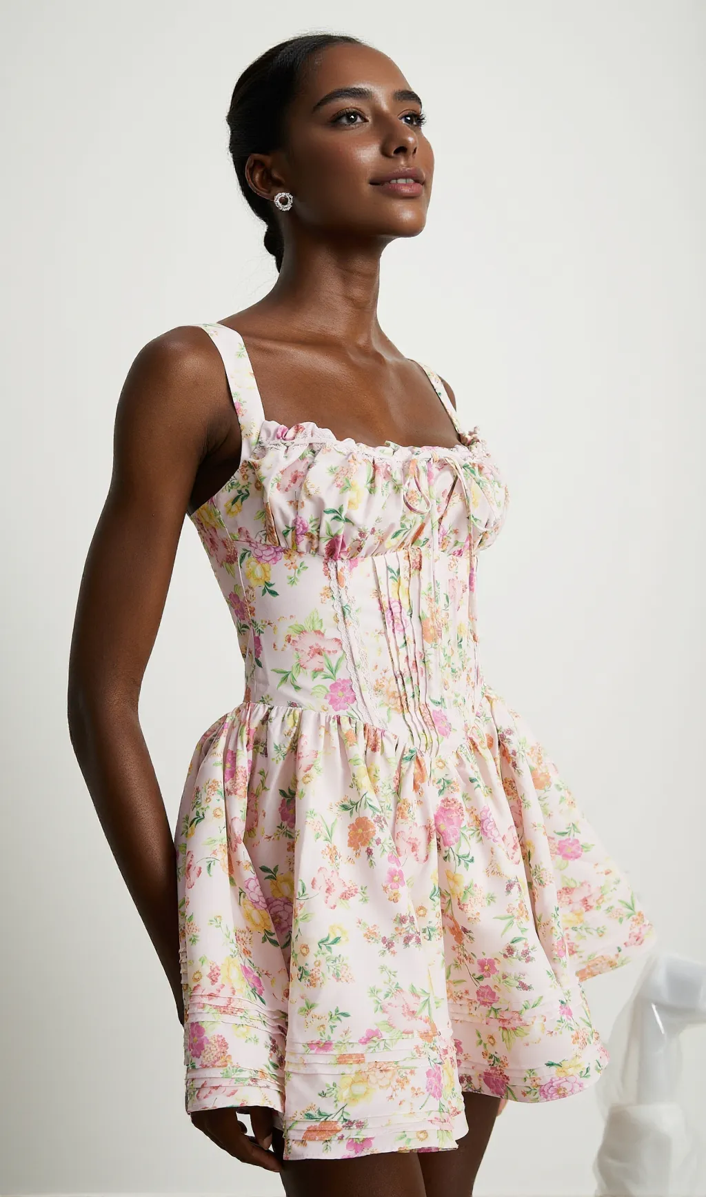 FLORAL PRINTED COTTON MINI DRESS