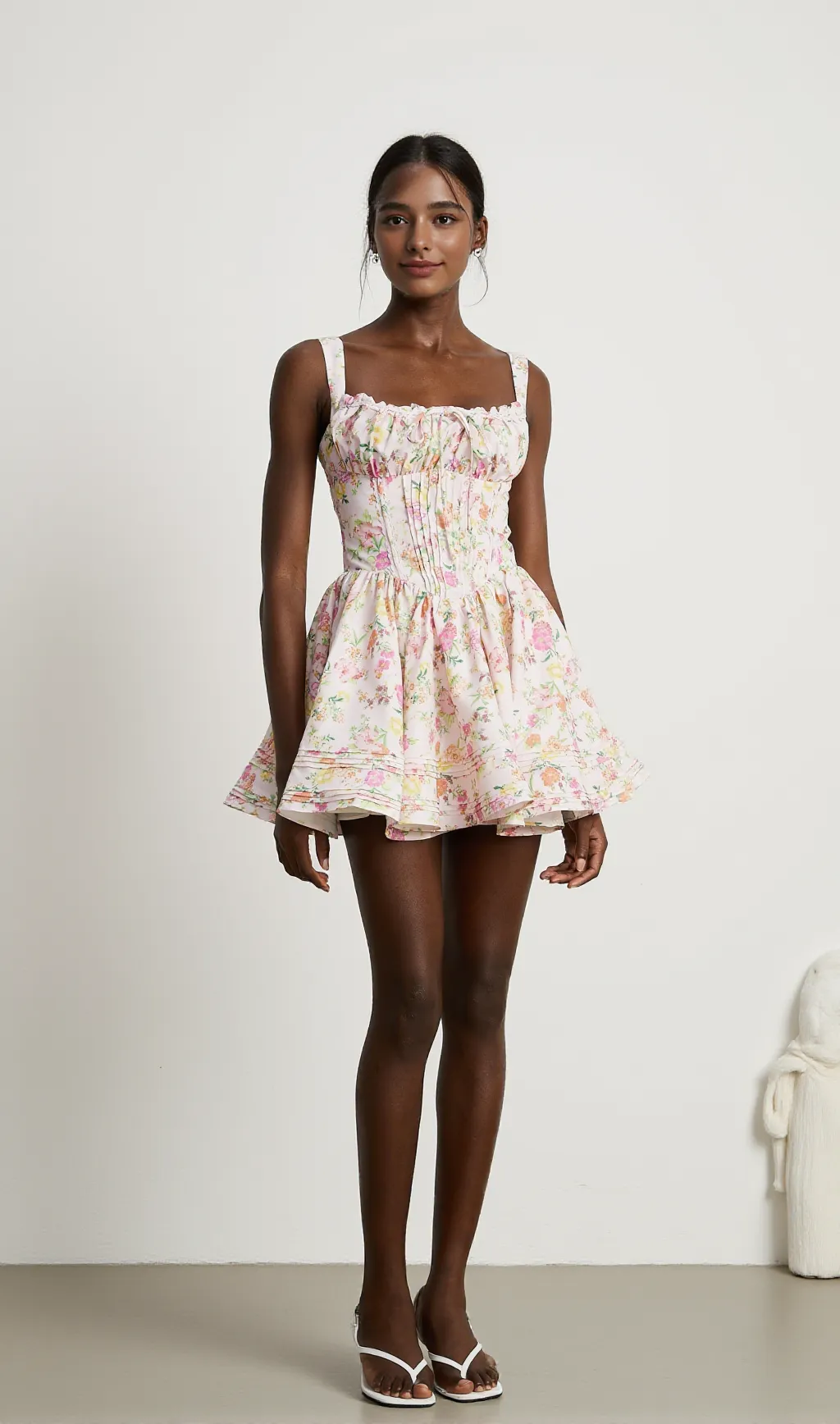 FLORAL PRINTED COTTON MINI DRESS