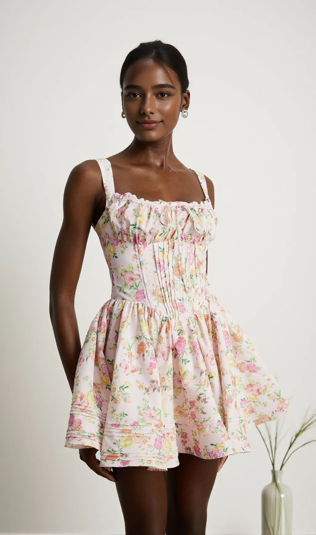 FLORAL PRINTED COTTON MINI DRESS
