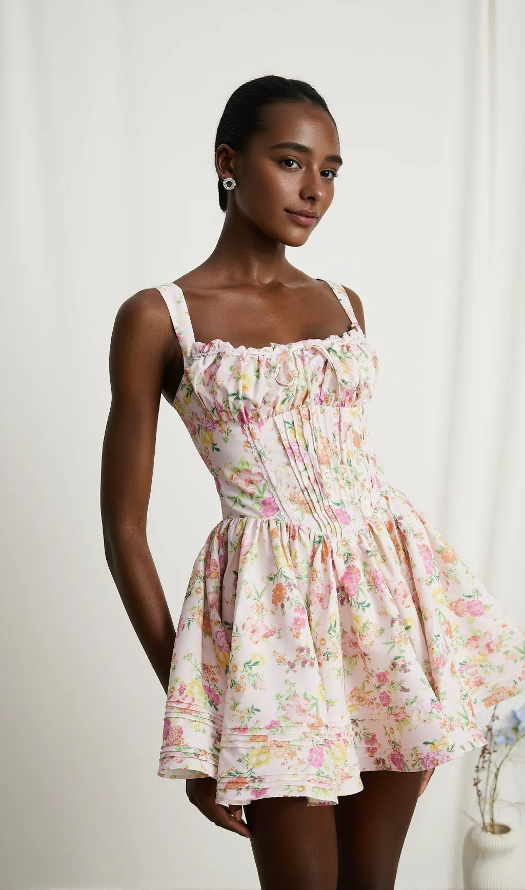 FLORAL PRINTED COTTON MINI DRESS