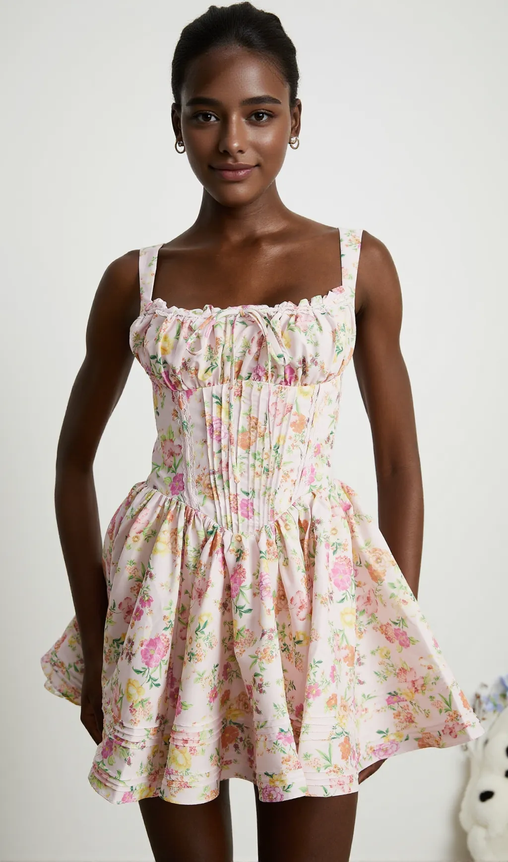 FLORAL PRINTED COTTON MINI DRESS