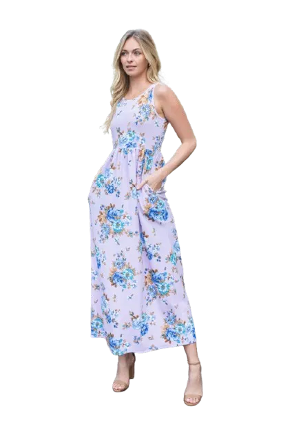 Floral Sleeveless Maxi Dress Lavender - Pack of 6