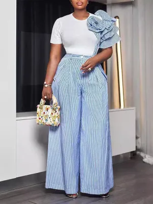 Floral Tee & Stripe Pants Set