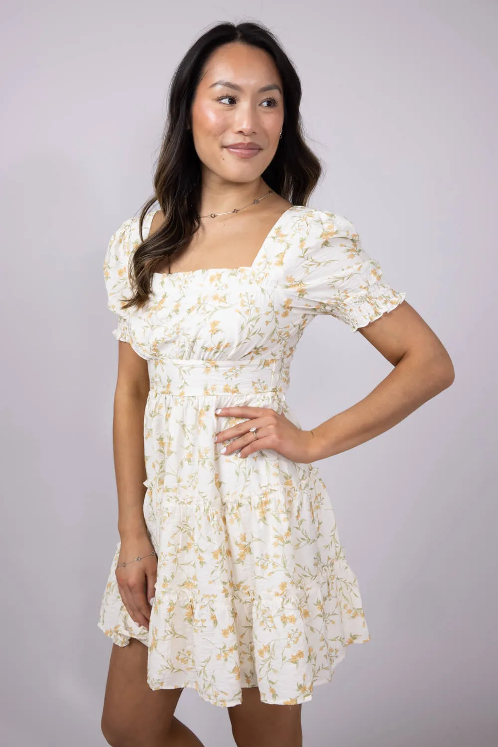 Floral Tiered Dress for Women in Ivory | CR2466B-IVORYMULTI
