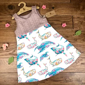 Floral whales cable knit topped dress