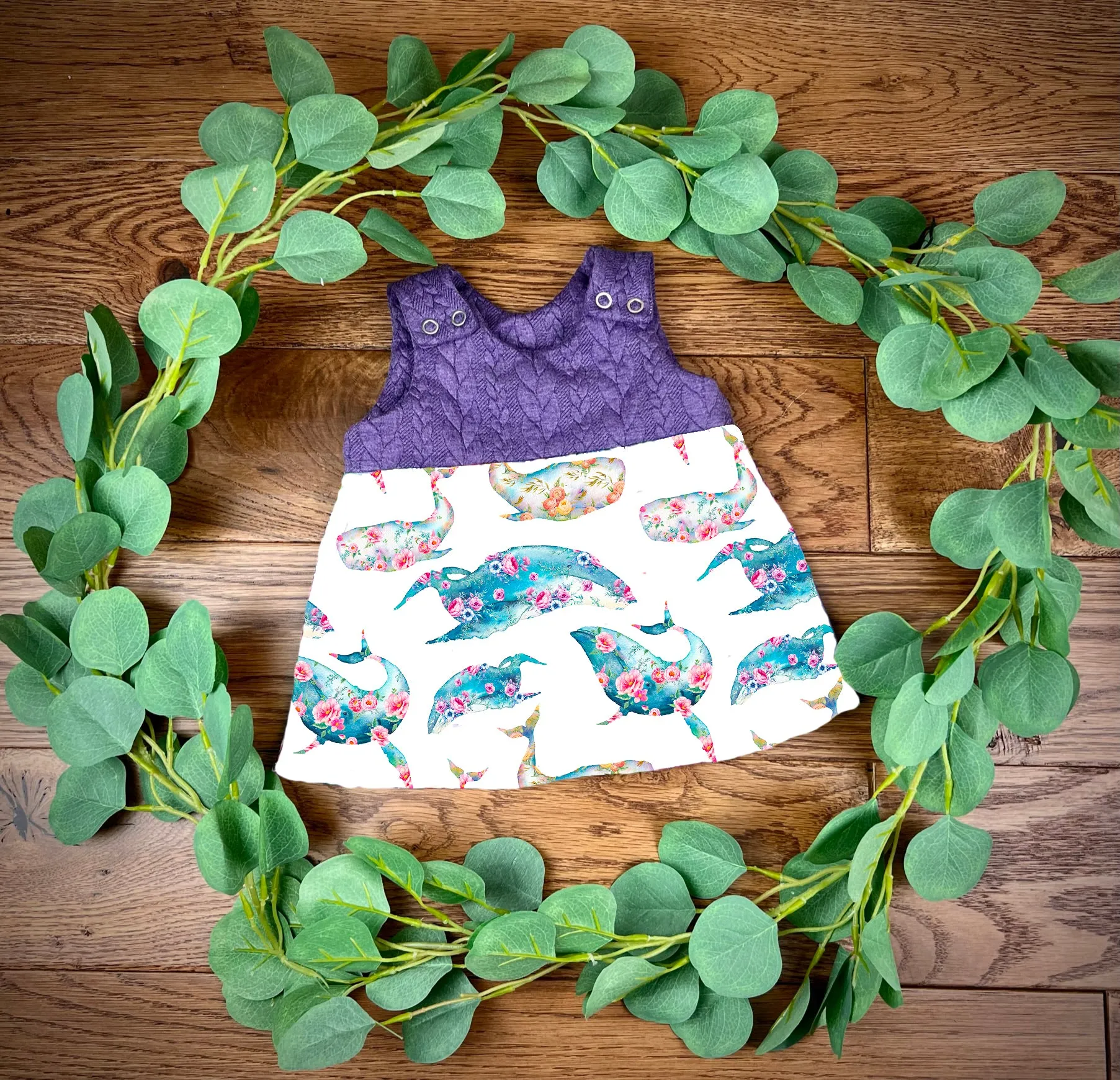 Floral whales cable knit topped dress