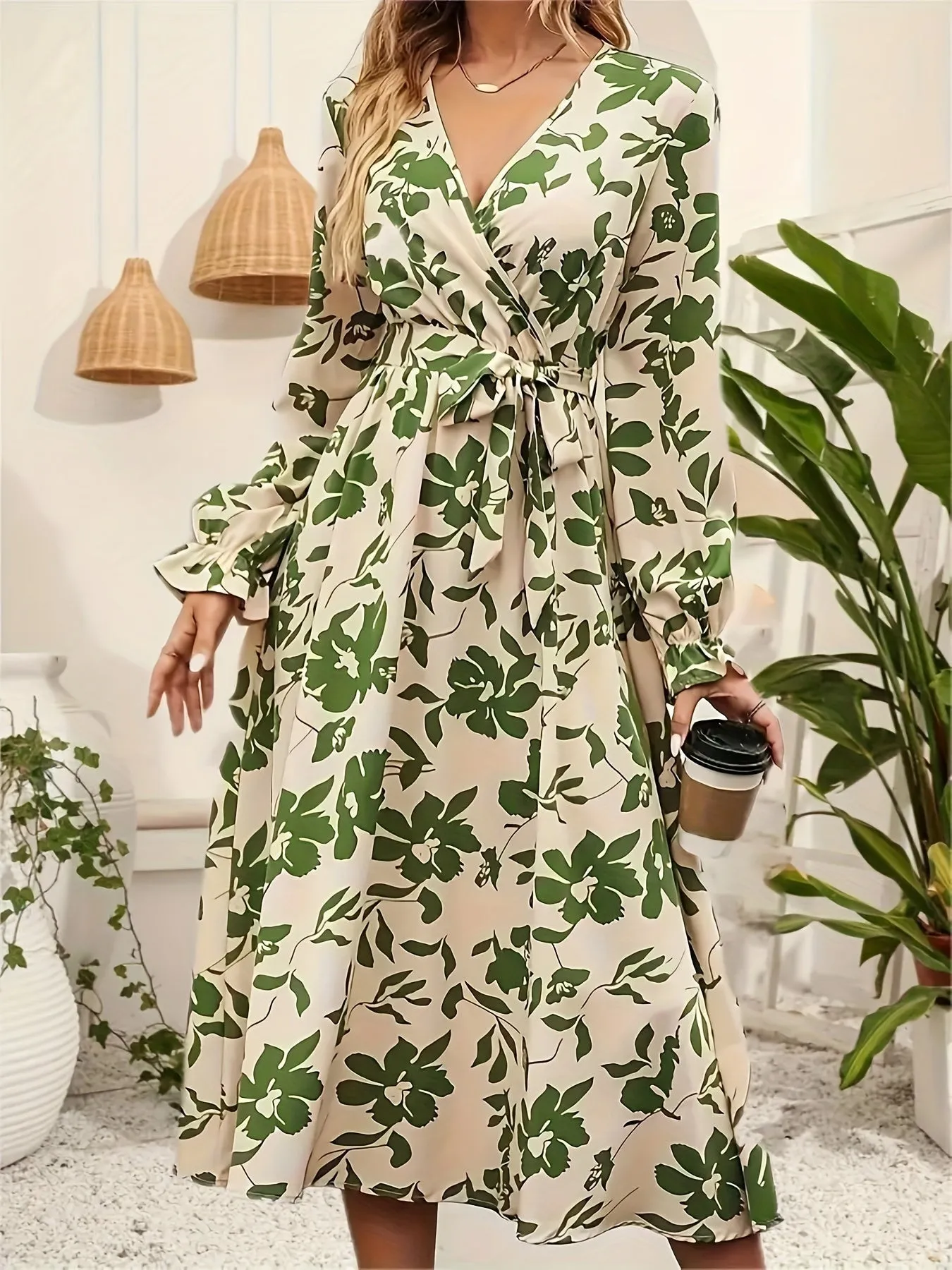 Florence – Midi Dress With Flowing Cut, Floral Print And Lantern Sleeves