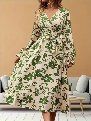 Florence – Midi Dress With Flowing Cut, Floral Print And Lantern Sleeves