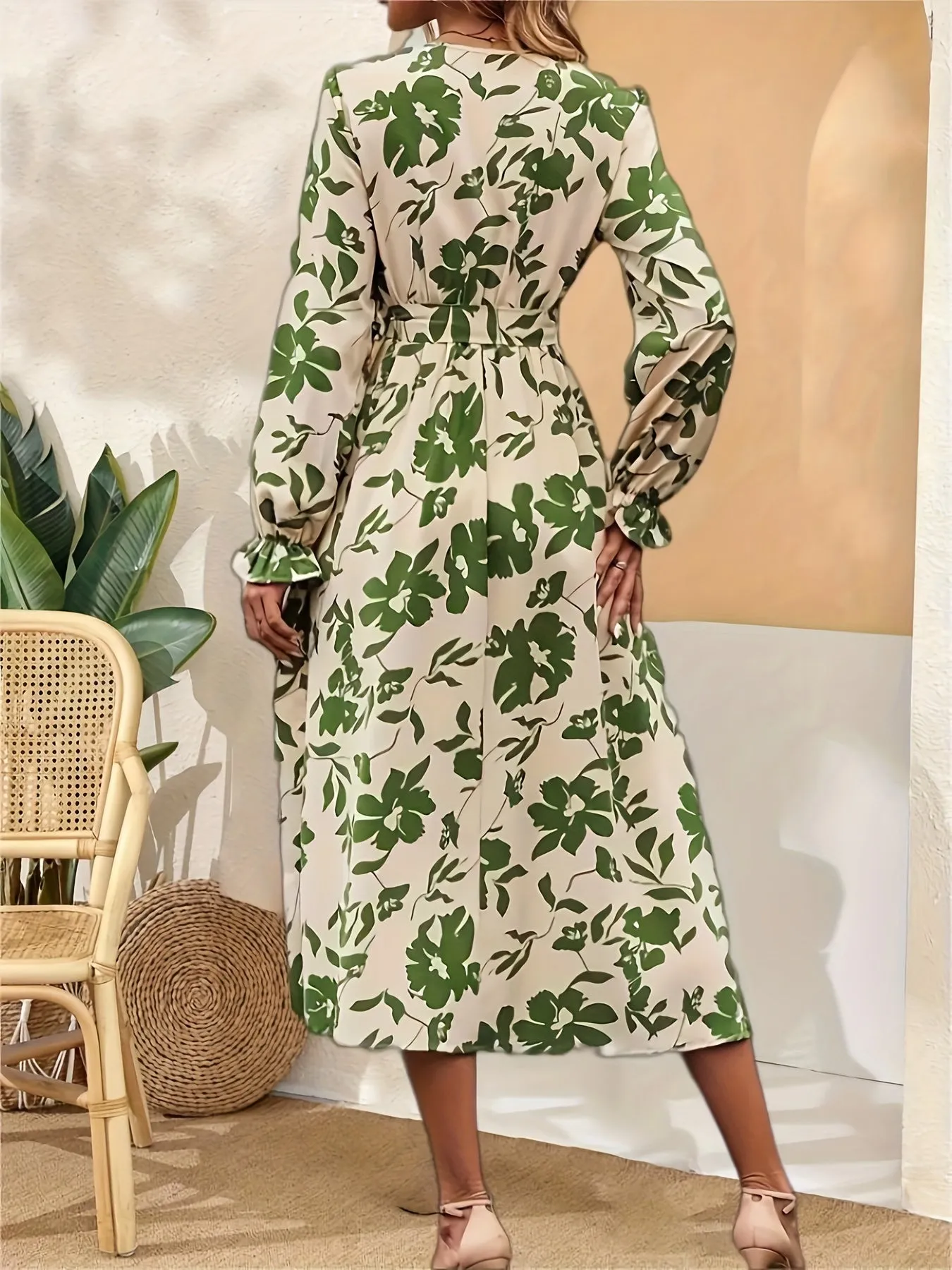 Florence – Midi Dress With Flowing Cut, Floral Print And Lantern Sleeves