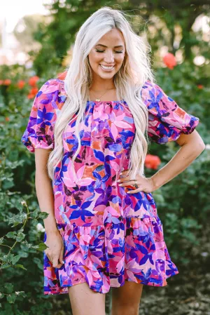 Flower Short Sleeve Ruffled Dresses