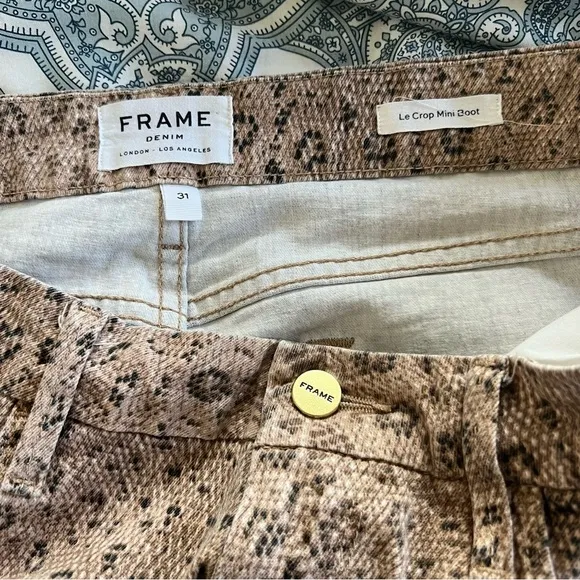 FRAME Le Crop High Waist Mini Boot Snake Print Jeans size 31