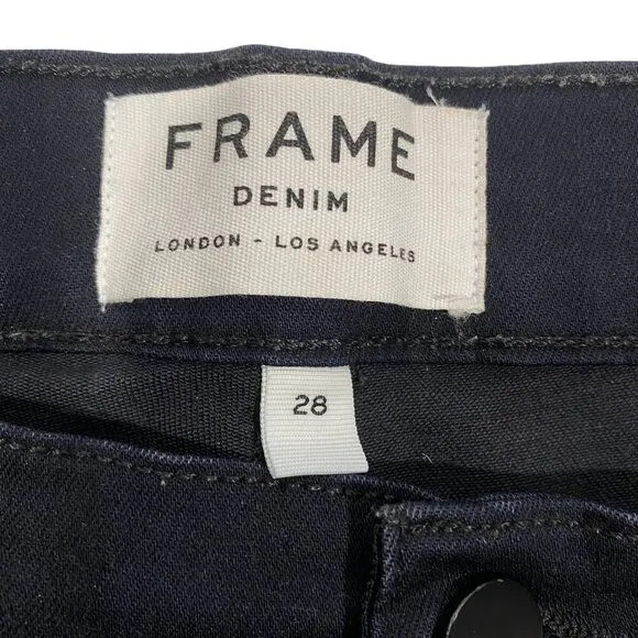 Frame Le Skinny De Jeanne Flounce Hem dark wash Blue stretch Skinny ankle Jeans