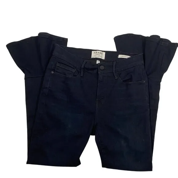 Frame Le Skinny De Jeanne Flounce Hem dark wash Blue stretch Skinny ankle Jeans