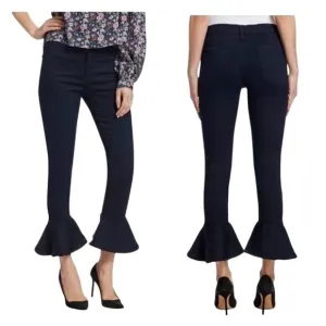 Frame Le Skinny De Jeanne Flounce Hem dark wash Blue stretch Skinny ankle Jeans