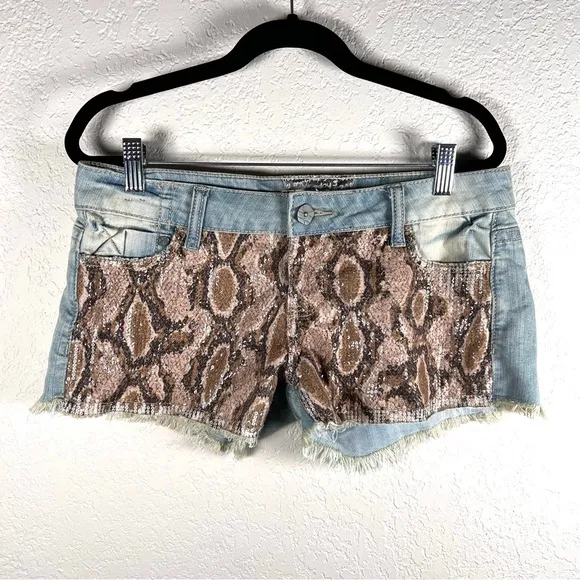 Frayed Snake Print Cutoffs Booty Shorts