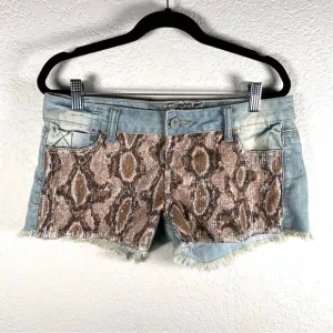 Frayed Snake Print Cutoffs Booty Shorts