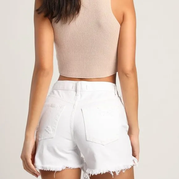 Free People Maggie Optic White Distressed Denim Cut-Off Shorts