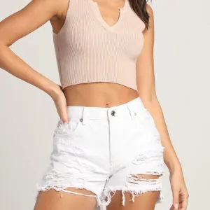 Free People Maggie Optic White Distressed Denim Cut-Off Shorts