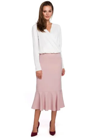 Frilled High-Waist Midi Skirt