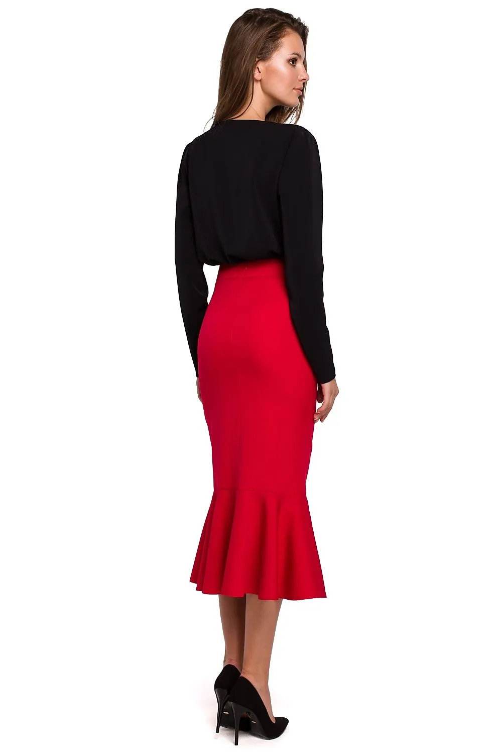 Frilled High-Waist Midi Skirt