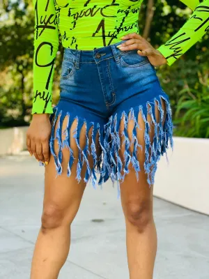 Fringe Me Crazy Shorts - Dark Denim
