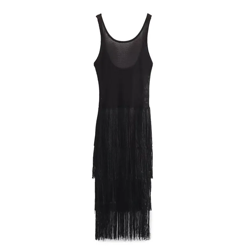 Fringing Slip Dress Summer Dresses For Women Backless Sleeveless Casual Long One-Piece Dress Elegant Prom Party Dress