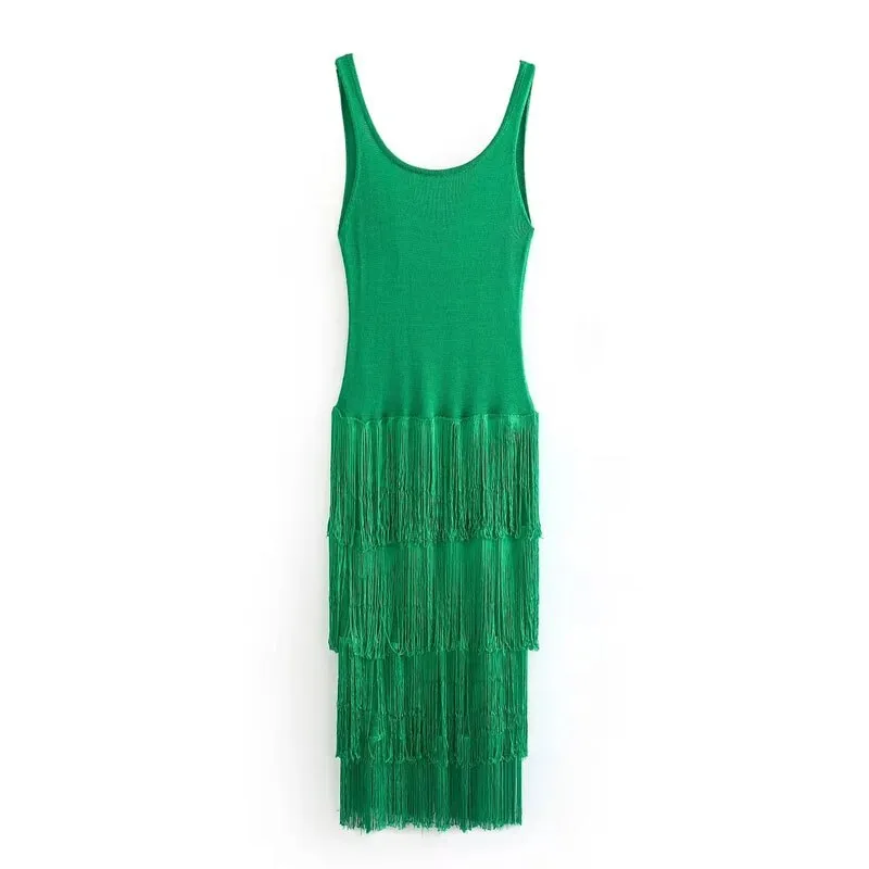 Fringing Slip Dress Summer Dresses For Women Backless Sleeveless Casual Long One-Piece Dress Elegant Prom Party Dress