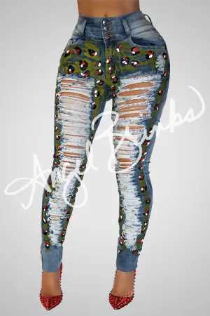 Fury Denim (Cheetah Print w/Shred)