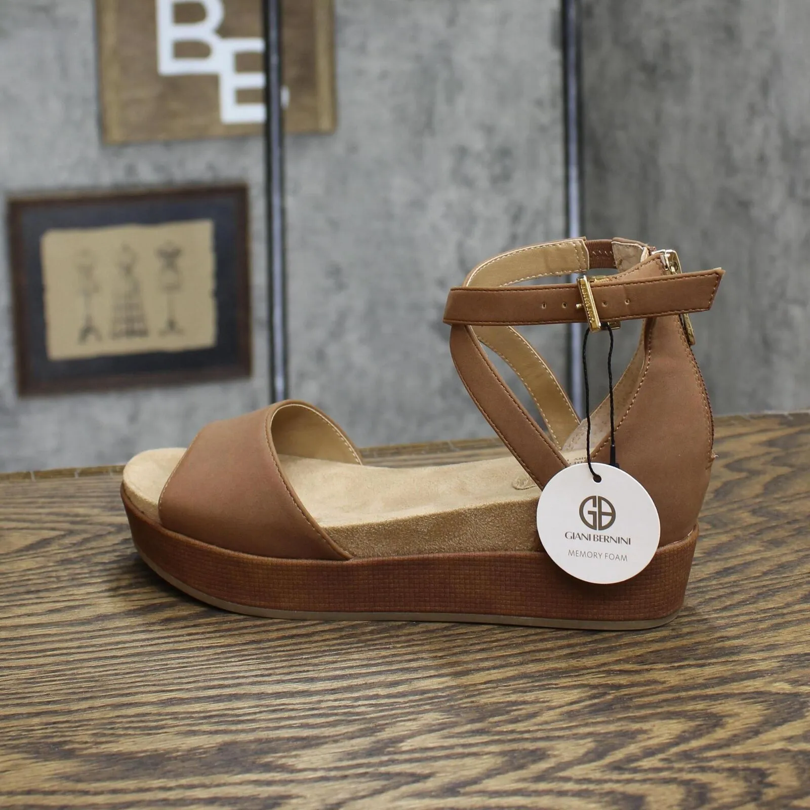Giani Bernini Nubuck Wedge Sandals Amputee Replacement Left Shoe Only Cognac 6M