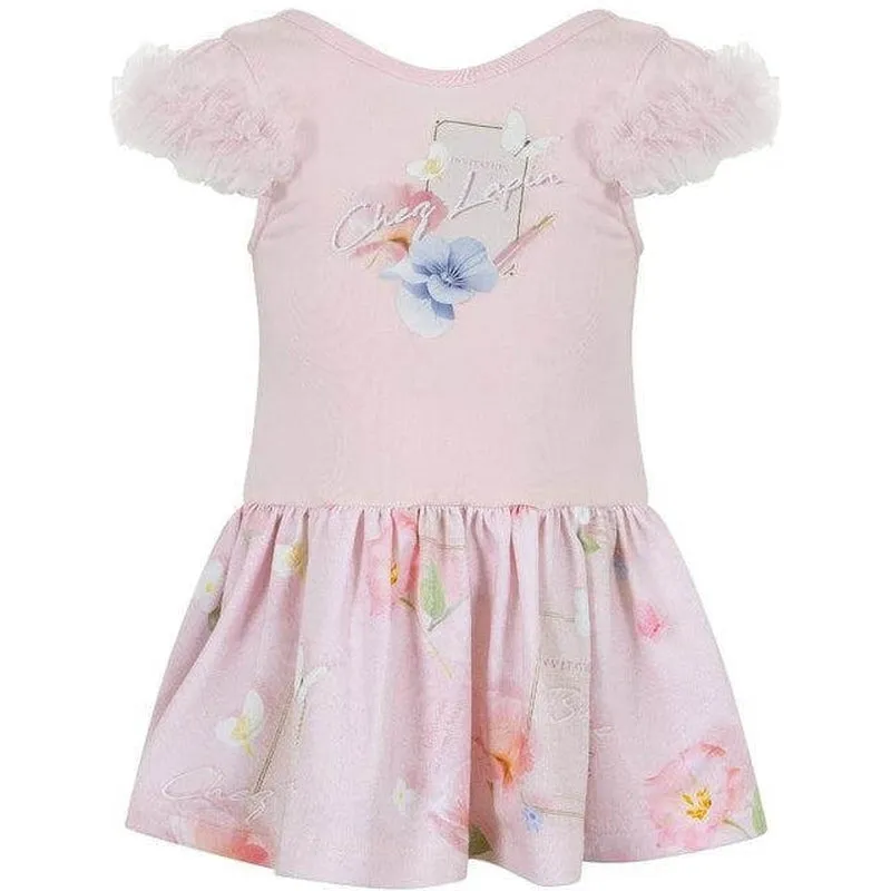 Girls Pink Cotton Floral Dress