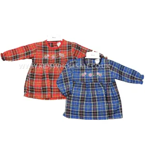 Girls Tartan Dress Set  'Pink flowers' 0-9M (7541)