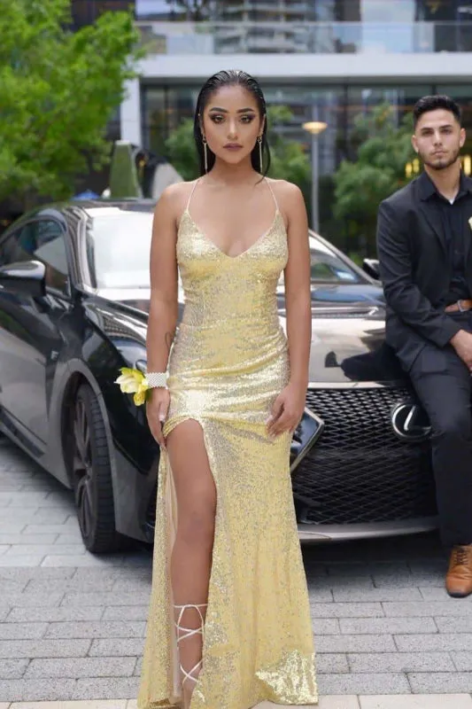 Glamous Halter Side Slit Sleeveless Floor Length Prom Dresses