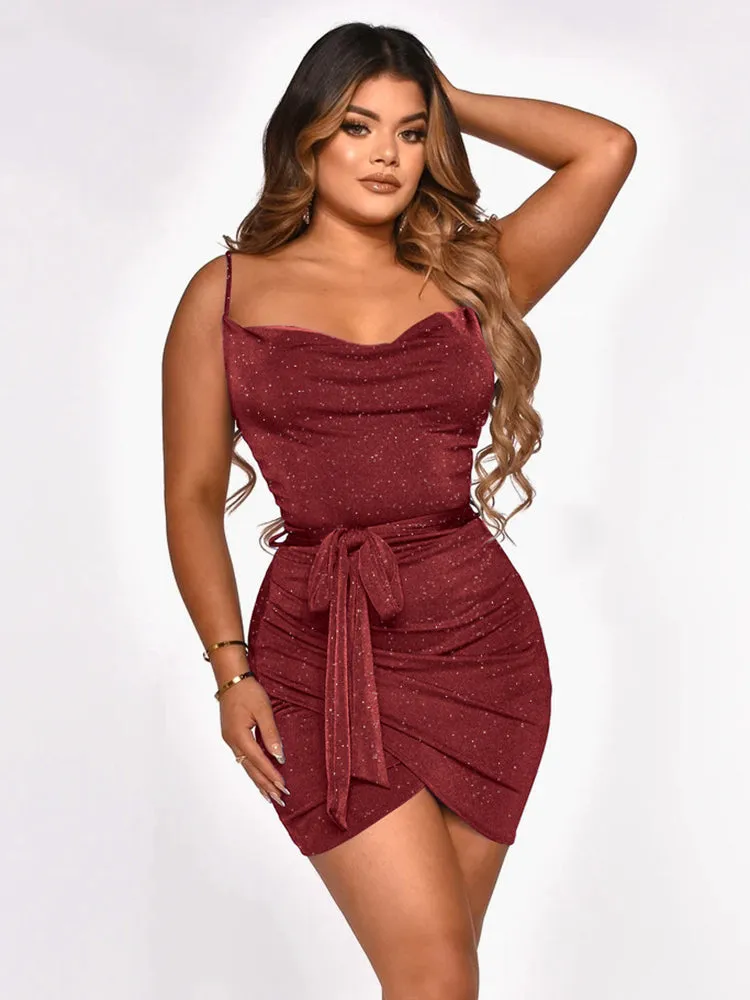 Glitter Belt Wrap Mini Dress